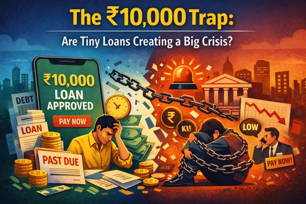 tiny loans crisis in India showing ₹10,000 loan trap and rising defaults